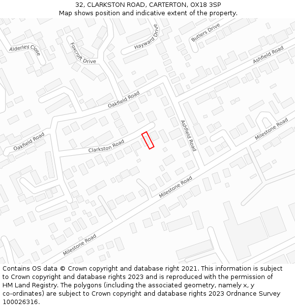 32, CLARKSTON ROAD, CARTERTON, OX18 3SP: Location map and indicative extent of plot