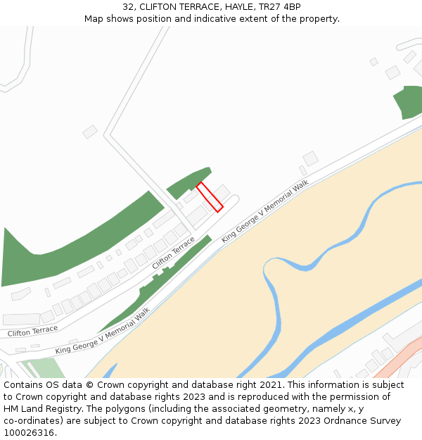 32, CLIFTON TERRACE, HAYLE, TR27 4BP: Location map and indicative extent of plot