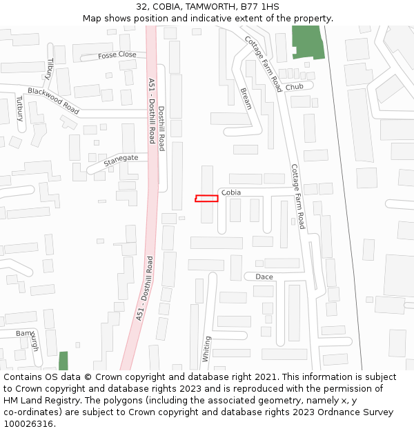 32, COBIA, TAMWORTH, B77 1HS: Location map and indicative extent of plot