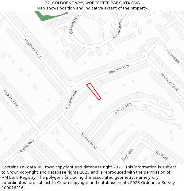 32, COLBORNE WAY, WORCESTER PARK, KT4 8NG: Location map and indicative extent of plot