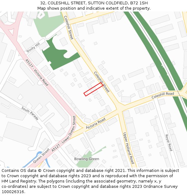 32, COLESHILL STREET, SUTTON COLDFIELD, B72 1SH: Location map and indicative extent of plot