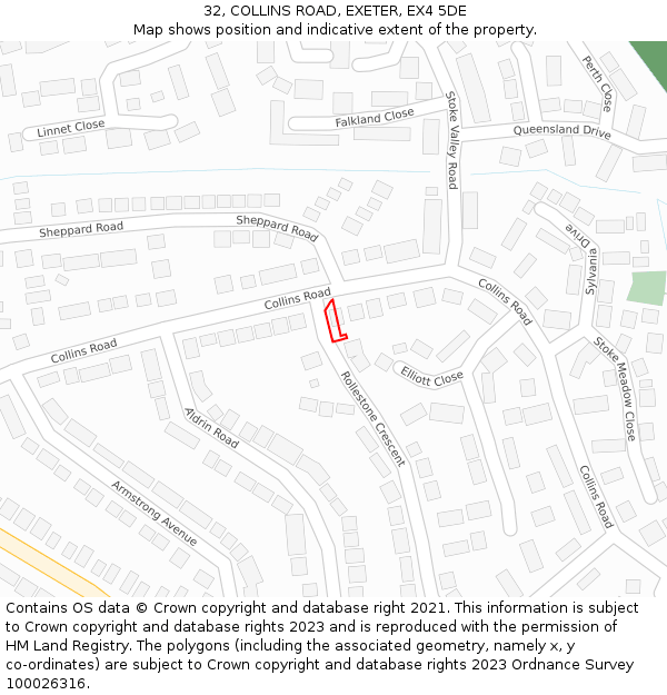 32, COLLINS ROAD, EXETER, EX4 5DE: Location map and indicative extent of plot