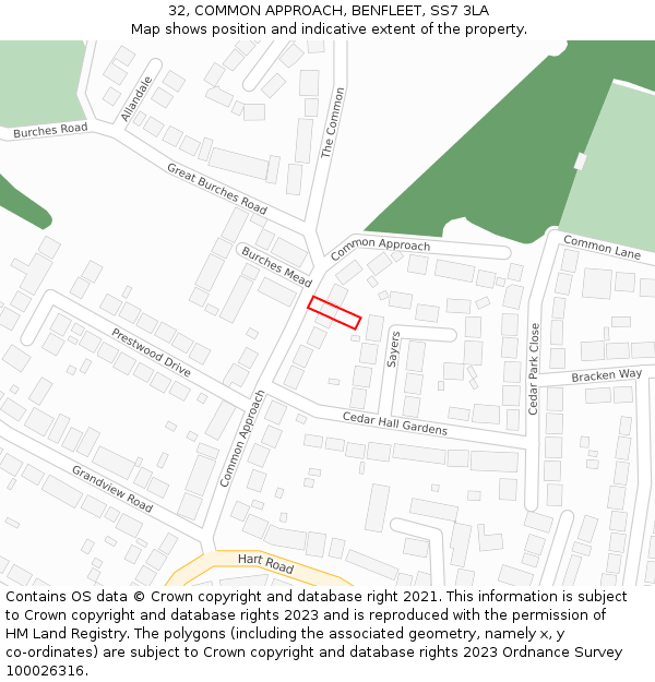 32, COMMON APPROACH, BENFLEET, SS7 3LA: Location map and indicative extent of plot