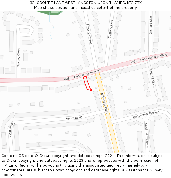 32, COOMBE LANE WEST, KINGSTON UPON THAMES, KT2 7BX: Location map and indicative extent of plot