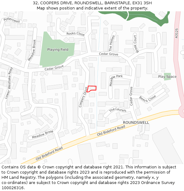 32, COOPERS DRIVE, ROUNDSWELL, BARNSTAPLE, EX31 3SH: Location map and indicative extent of plot