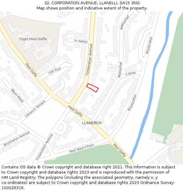 32, CORPORATION AVENUE, LLANELLI, SA15 3NG: Location map and indicative extent of plot