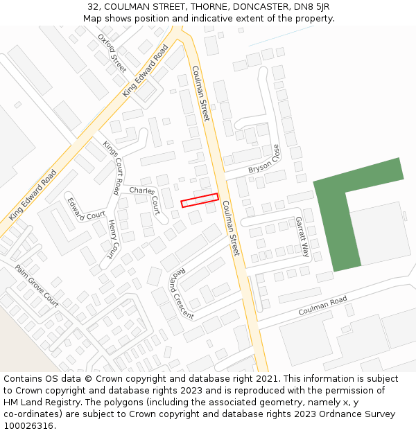 32, COULMAN STREET, THORNE, DONCASTER, DN8 5JR: Location map and indicative extent of plot