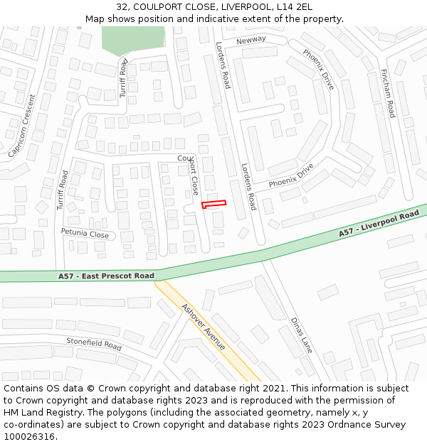 32, COULPORT CLOSE, LIVERPOOL, L14 2EL: Location map and indicative extent of plot