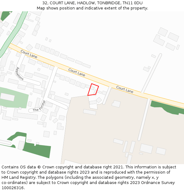 32, COURT LANE, HADLOW, TONBRIDGE, TN11 0DU: Location map and indicative extent of plot