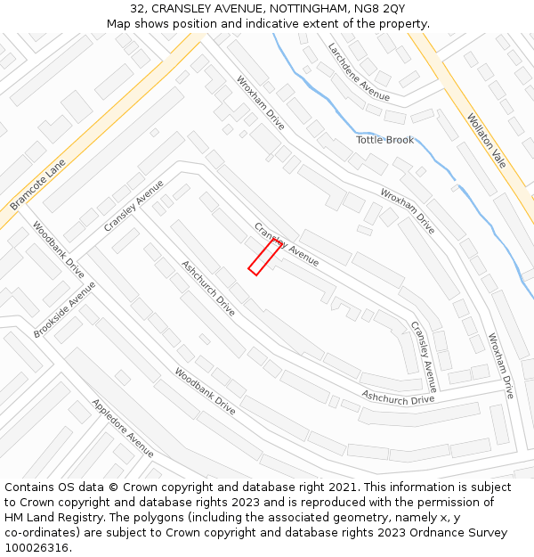 32, CRANSLEY AVENUE, NOTTINGHAM, NG8 2QY: Location map and indicative extent of plot