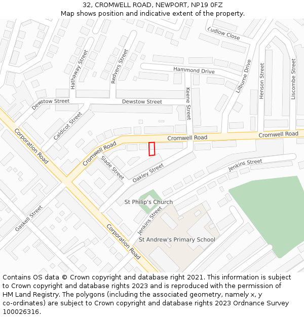 32, CROMWELL ROAD, NEWPORT, NP19 0FZ: Location map and indicative extent of plot