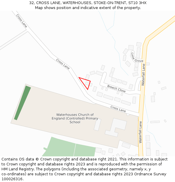 32, CROSS LANE, WATERHOUSES, STOKE-ON-TRENT, ST10 3HX: Location map and indicative extent of plot