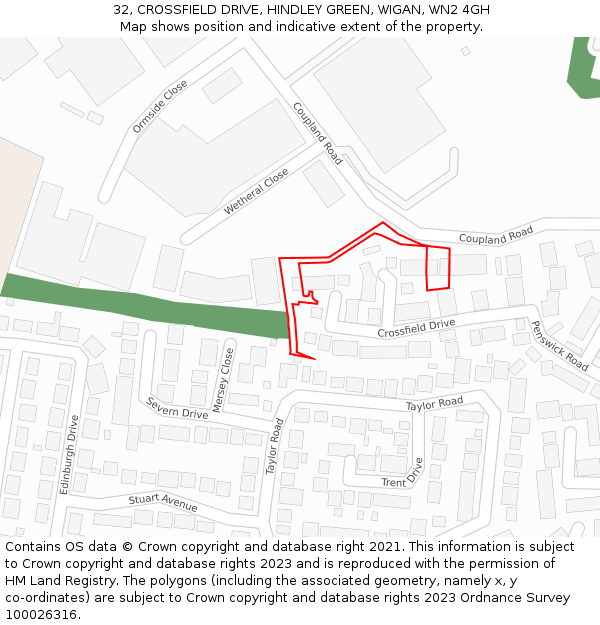 32, CROSSFIELD DRIVE, HINDLEY GREEN, WIGAN, WN2 4GH: Location map and indicative extent of plot