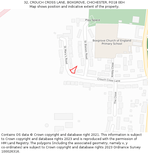 32, CROUCH CROSS LANE, BOXGROVE, CHICHESTER, PO18 0EH: Location map and indicative extent of plot