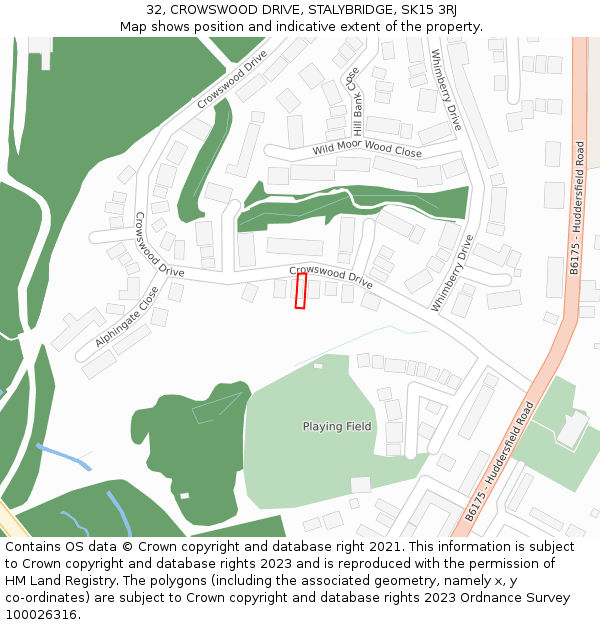 32, CROWSWOOD DRIVE, STALYBRIDGE, SK15 3RJ: Location map and indicative extent of plot