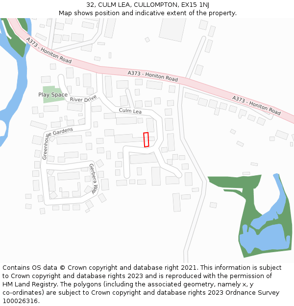 32, CULM LEA, CULLOMPTON, EX15 1NJ: Location map and indicative extent of plot