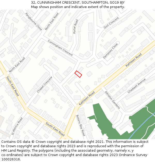 32, CUNNINGHAM CRESCENT, SOUTHAMPTON, SO19 8JY: Location map and indicative extent of plot