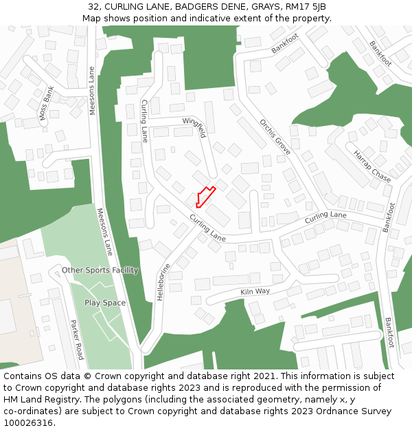 32, CURLING LANE, BADGERS DENE, GRAYS, RM17 5JB: Location map and indicative extent of plot