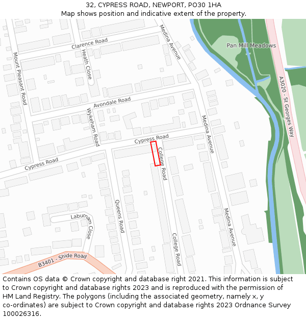 32, CYPRESS ROAD, NEWPORT, PO30 1HA: Location map and indicative extent of plot