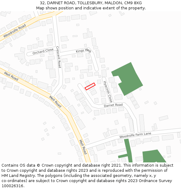 32, DARNET ROAD, TOLLESBURY, MALDON, CM9 8XG: Location map and indicative extent of plot