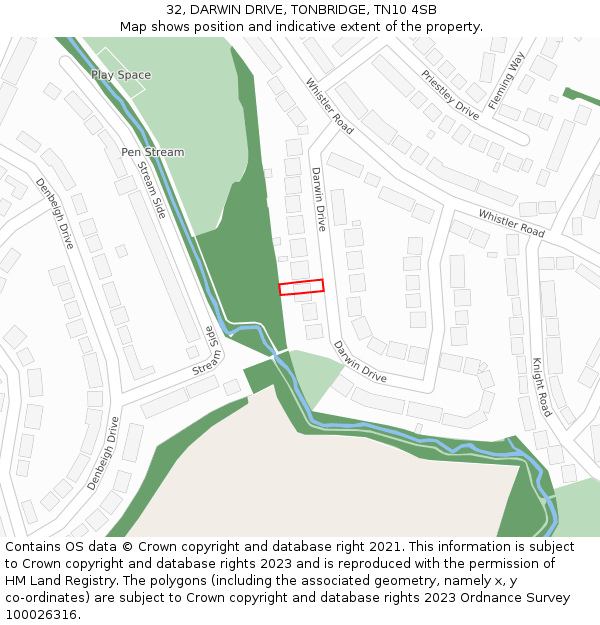 32, DARWIN DRIVE, TONBRIDGE, TN10 4SB: Location map and indicative extent of plot