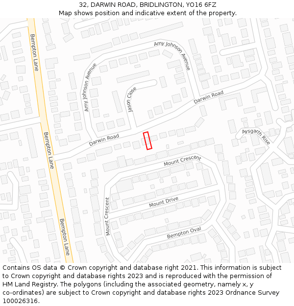 32, DARWIN ROAD, BRIDLINGTON, YO16 6FZ: Location map and indicative extent of plot