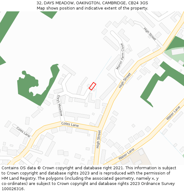 32, DAYS MEADOW, OAKINGTON, CAMBRIDGE, CB24 3GS: Location map and indicative extent of plot