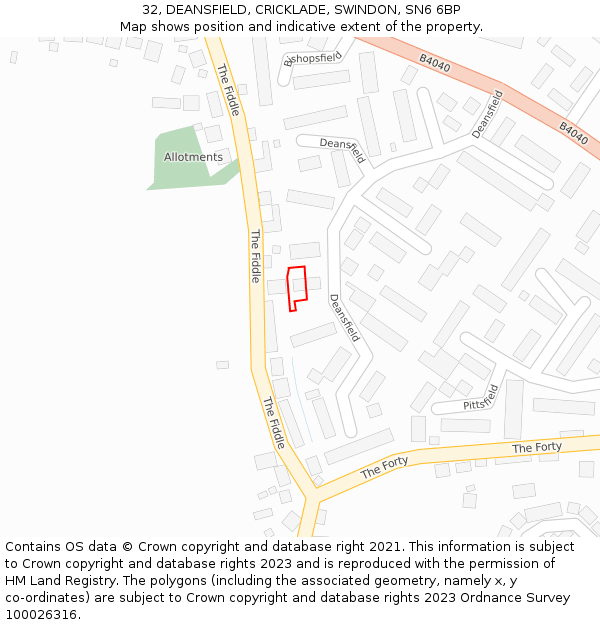 32, DEANSFIELD, CRICKLADE, SWINDON, SN6 6BP: Location map and indicative extent of plot