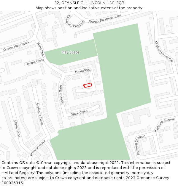 32, DEANSLEIGH, LINCOLN, LN1 3QB: Location map and indicative extent of plot