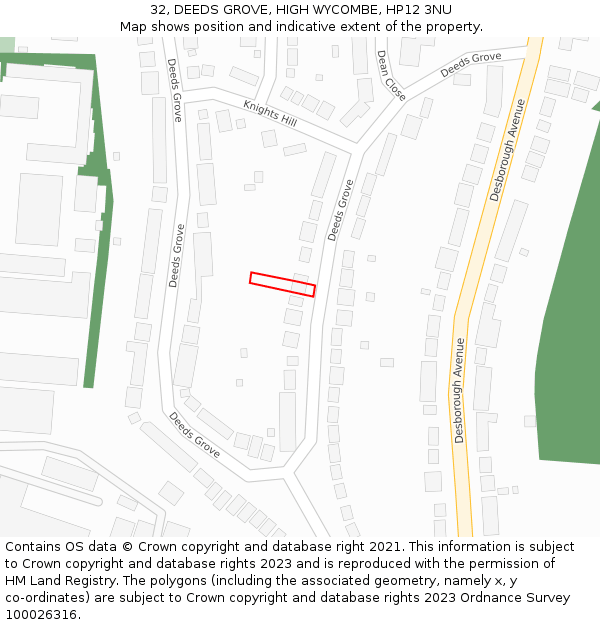 32, DEEDS GROVE, HIGH WYCOMBE, HP12 3NU: Location map and indicative extent of plot