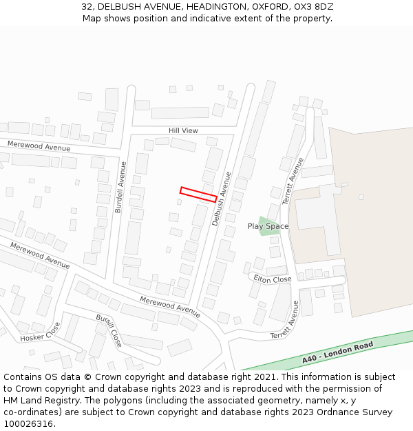 32, DELBUSH AVENUE, HEADINGTON, OXFORD, OX3 8DZ: Location map and indicative extent of plot