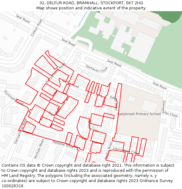 32, DELFUR ROAD, BRAMHALL, STOCKPORT, SK7 2HG: Location map and indicative extent of plot