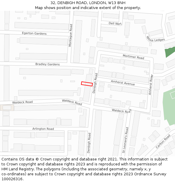 32, DENBIGH ROAD, LONDON, W13 8NH: Location map and indicative extent of plot