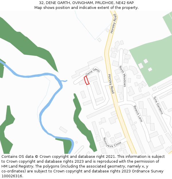 32, DENE GARTH, OVINGHAM, PRUDHOE, NE42 6AP: Location map and indicative extent of plot