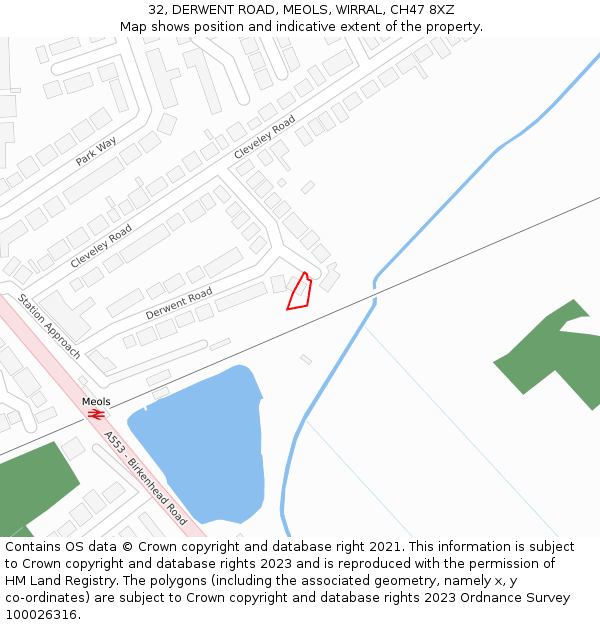 32, DERWENT ROAD, MEOLS, WIRRAL, CH47 8XZ: Location map and indicative extent of plot