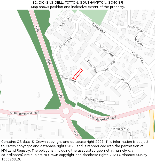 32, DICKENS DELL, TOTTON, SOUTHAMPTON, SO40 8FJ: Location map and indicative extent of plot