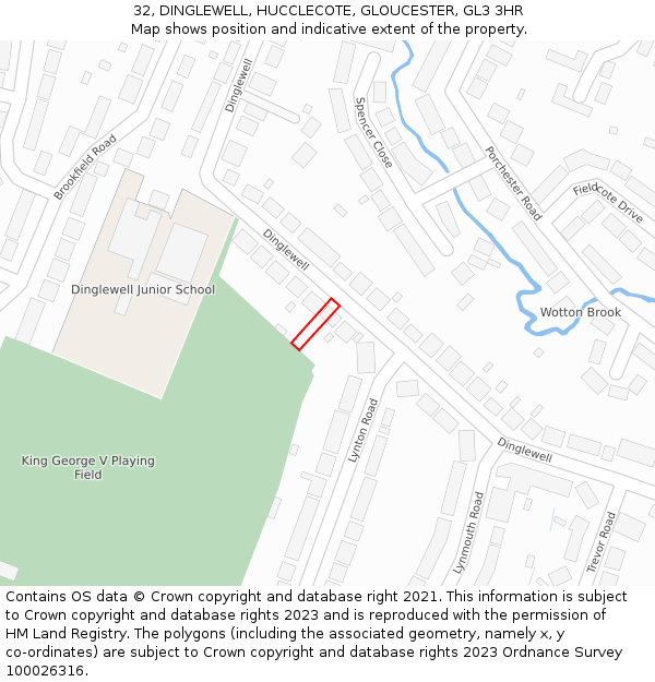 32, DINGLEWELL, HUCCLECOTE, GLOUCESTER, GL3 3HR: Location map and indicative extent of plot