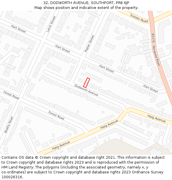 32, DODWORTH AVENUE, SOUTHPORT, PR8 6JP: Location map and indicative extent of plot