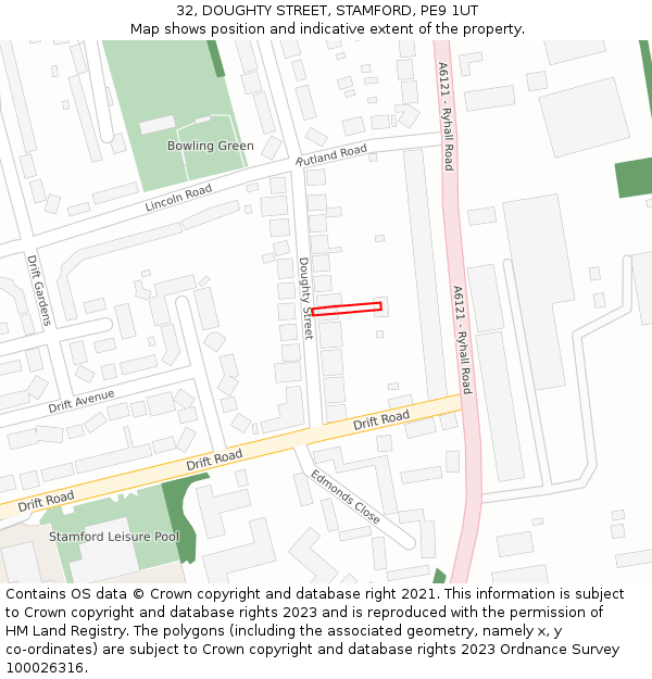 32, DOUGHTY STREET, STAMFORD, PE9 1UT: Location map and indicative extent of plot