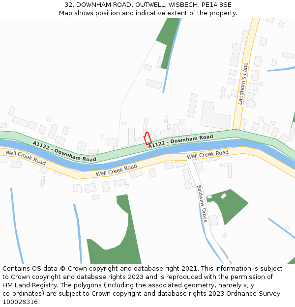 32, DOWNHAM ROAD, OUTWELL, WISBECH, PE14 8SE: Location map and indicative extent of plot