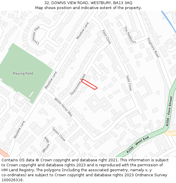 32, DOWNS VIEW ROAD, WESTBURY, BA13 3AQ: Location map and indicative extent of plot