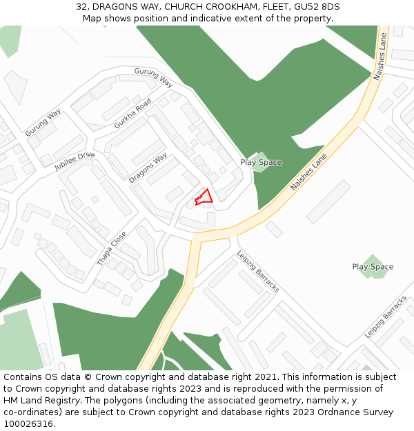 32, DRAGONS WAY, CHURCH CROOKHAM, FLEET, GU52 8DS: Location map and indicative extent of plot