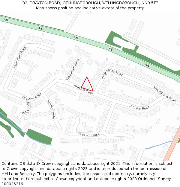 32, DRAYTON ROAD, IRTHLINGBOROUGH, WELLINGBOROUGH, NN9 5TB: Location map and indicative extent of plot