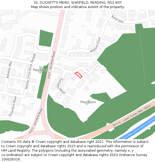 32, DUCKETT'S MEAD, SHINFIELD, READING, RG2 9GY: Location map and indicative extent of plot