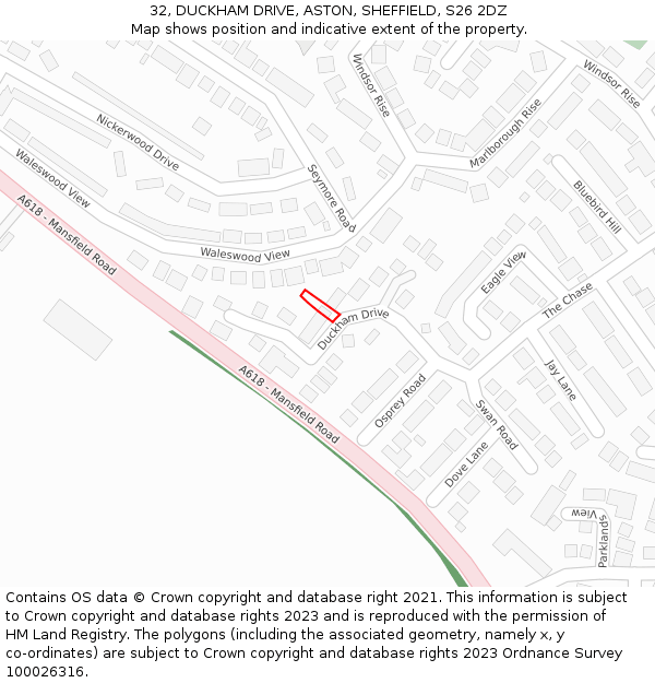 32, DUCKHAM DRIVE, ASTON, SHEFFIELD, S26 2DZ: Location map and indicative extent of plot