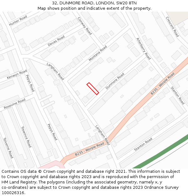 32, DUNMORE ROAD, LONDON, SW20 8TN: Location map and indicative extent of plot