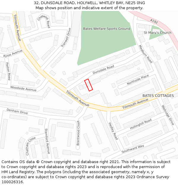 32, DUNSDALE ROAD, HOLYWELL, WHITLEY BAY, NE25 0NG: Location map and indicative extent of plot