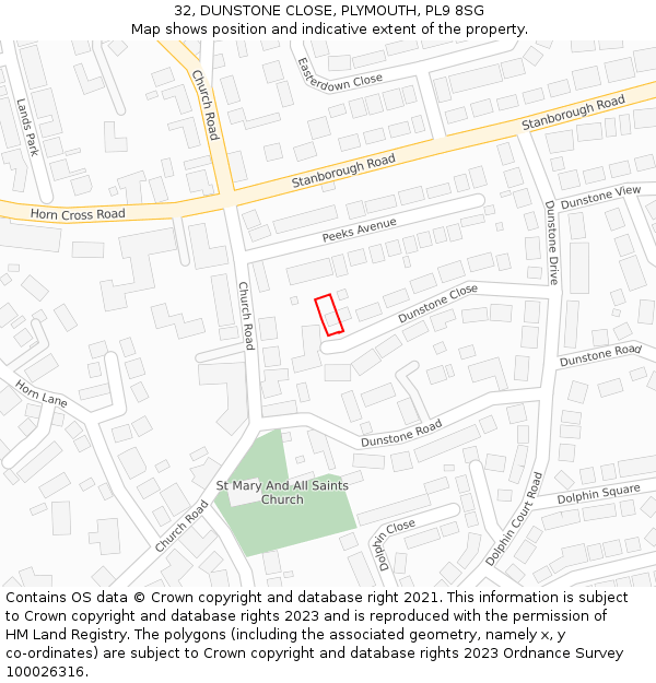 32, DUNSTONE CLOSE, PLYMOUTH, PL9 8SG: Location map and indicative extent of plot