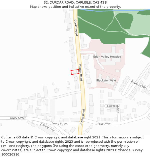 32, DURDAR ROAD, CARLISLE, CA2 4SB: Location map and indicative extent of plot