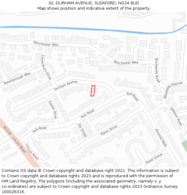 32, DURHAM AVENUE, SLEAFORD, NG34 8UD: Location map and indicative extent of plot